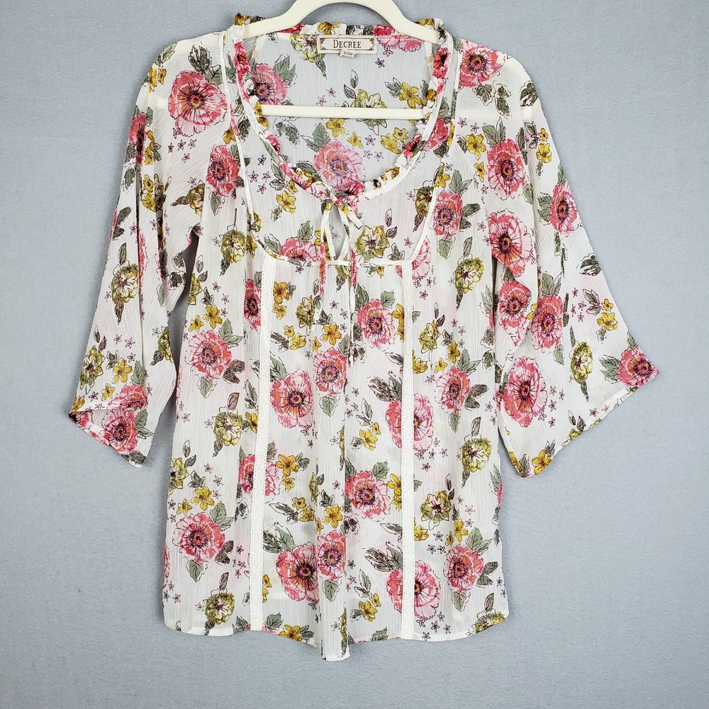 Decree Size S Oversized Sheer Flowy‎ Floral Blouse Coquette Cottagecore Dainty